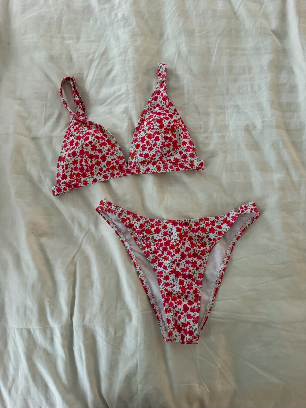 Floral Red & White Bikini Set